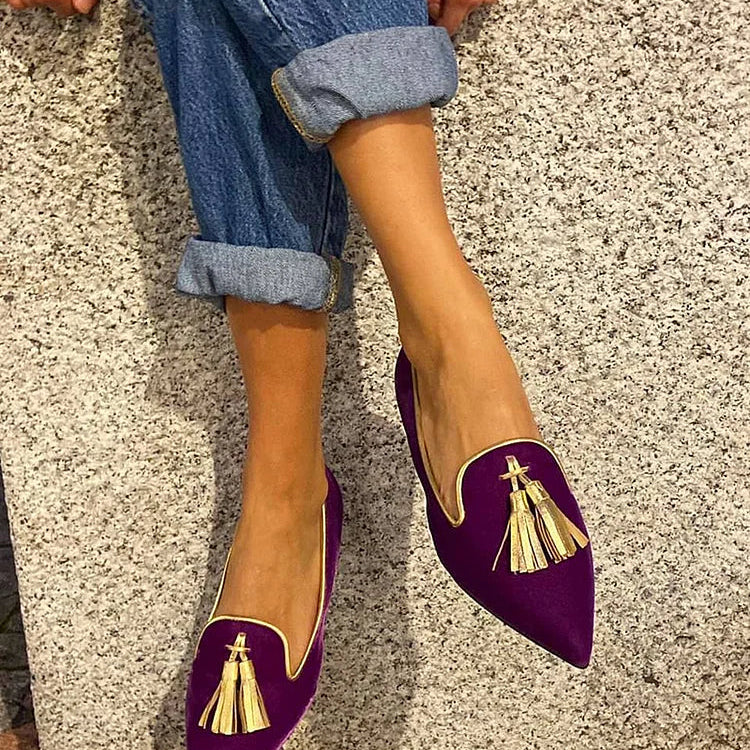 Harriet | Women Pointed Toe Loafers With Front Tassels And Flexible Sole For Office Days Or Everyday Wear