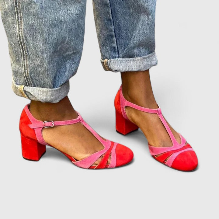 Lazariah | Women Berry Red Heels With Ankle Strap And Padded Sole For Evening Occasions Or Office Wear
