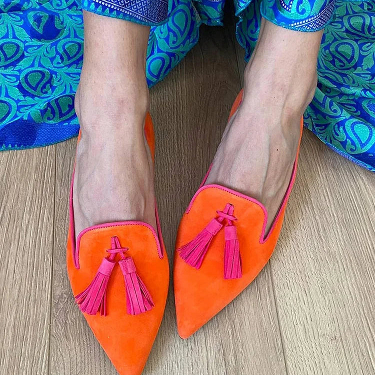 Harriet | Women Pointed Toe Loafers With Front Tassels And Flexible Sole For Office Days Or Everyday Wear
