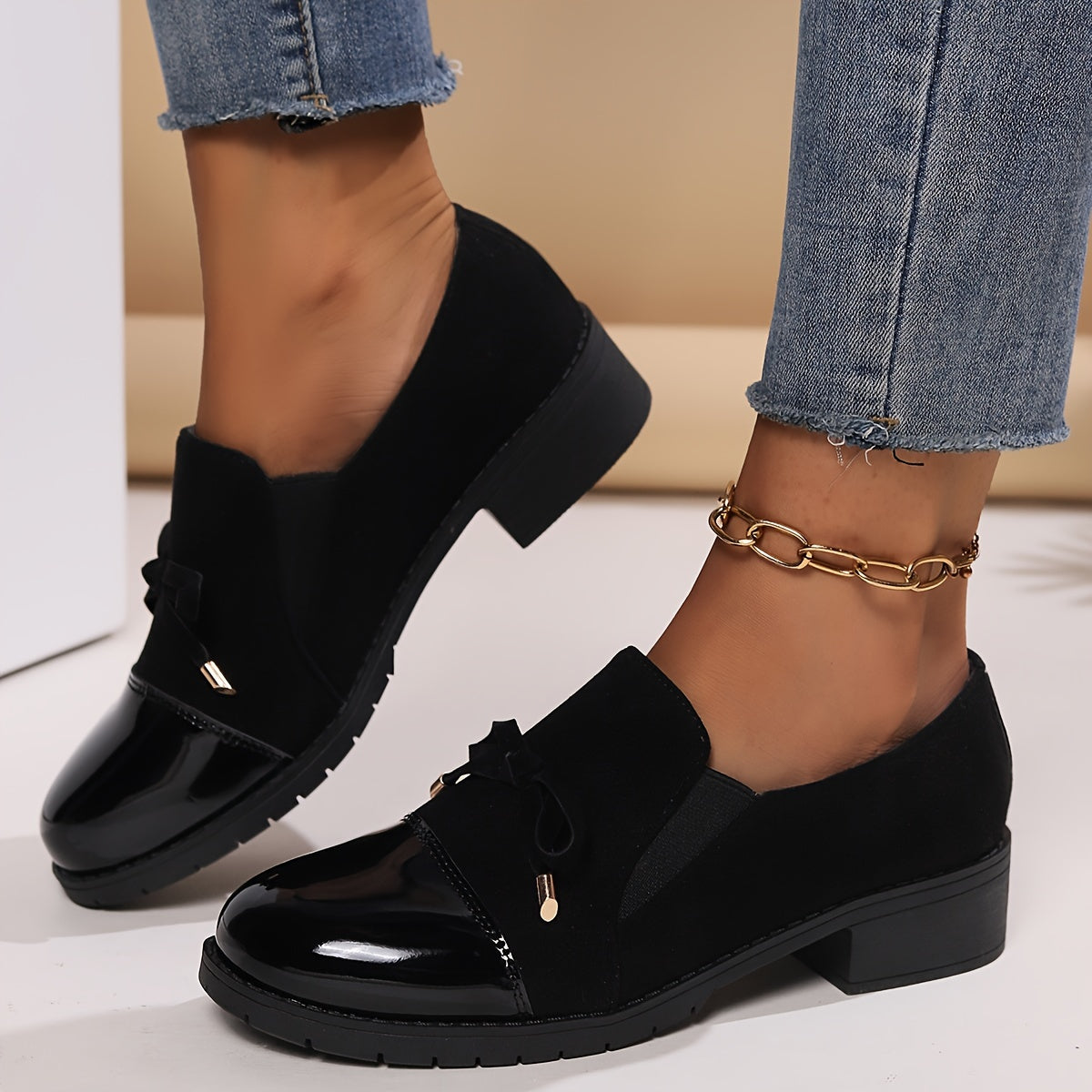 Margot | Women Loafers With Low Heel Bow Detail And Glossy Toe Cap For Office Days Or Everyday Wear