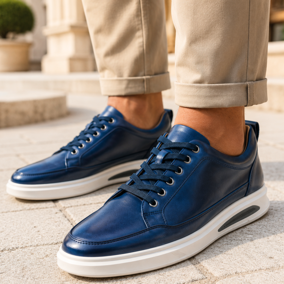 Selwyn | Men Full Grain Leather Trainers With Cushioned Footbed And Grip Sole For Smart Or Casual Wear