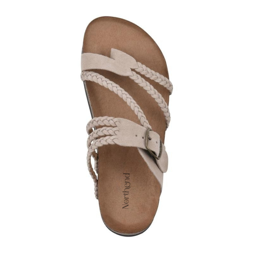 Hayleigh | Women Braided Suede Cork Sandals With Adjustable Metal Buckle Toe Loop And Slip Resistant Rubber Sole