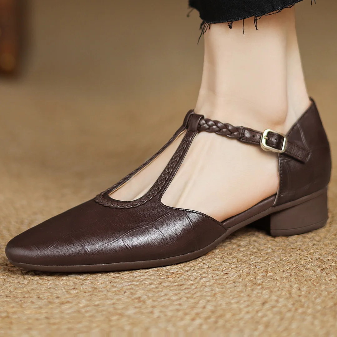 Beatrix | Women Leather Mary Janes With T Strap Metal Buckle Rounded Toe And Flat Heel For Everyday Wear