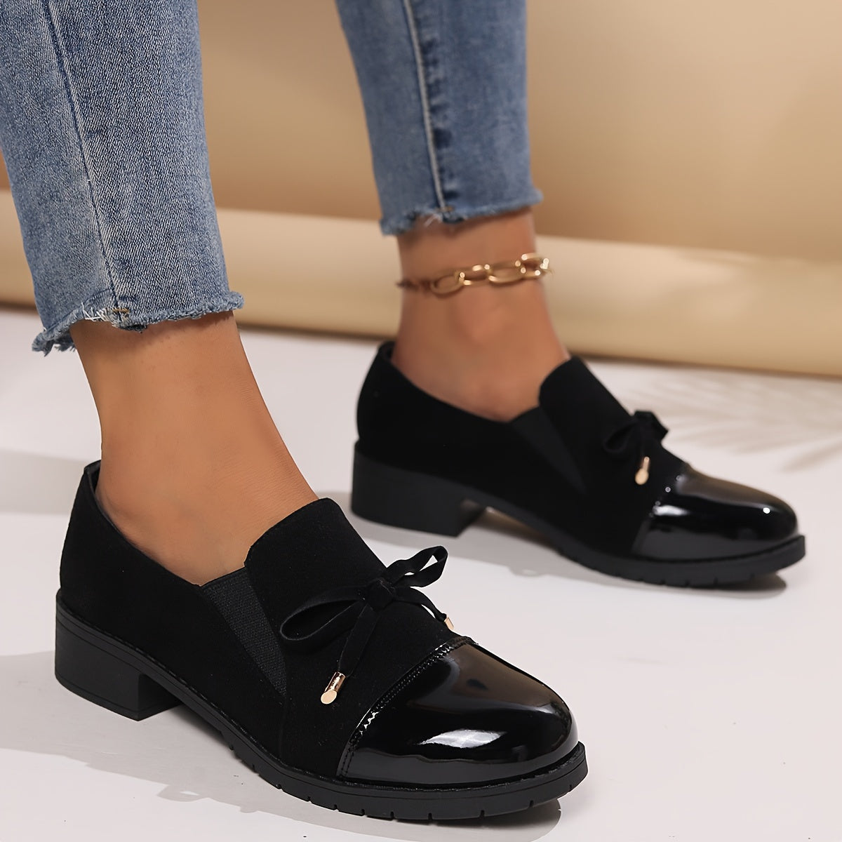 Margot | Women Loafers With Low Heel Bow Detail And Glossy Toe Cap For Office Days Or Everyday Wear