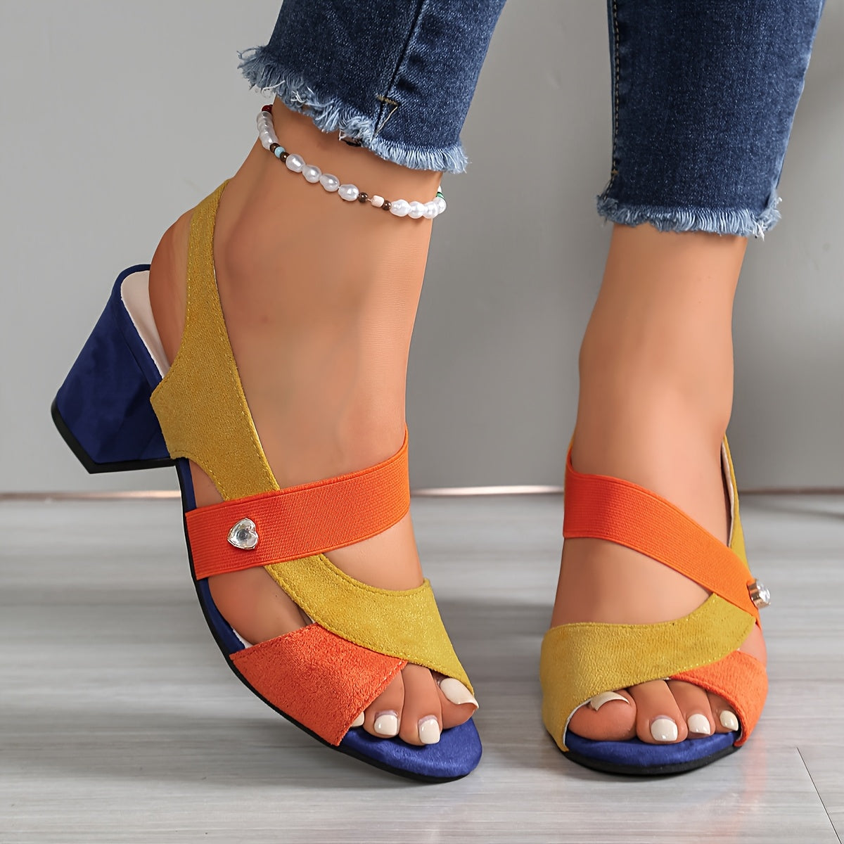 Linda | Women Open Toe Block Heels With Stretch Straps And Cushioned Sole For Daily Wear Dinners Or Occasions