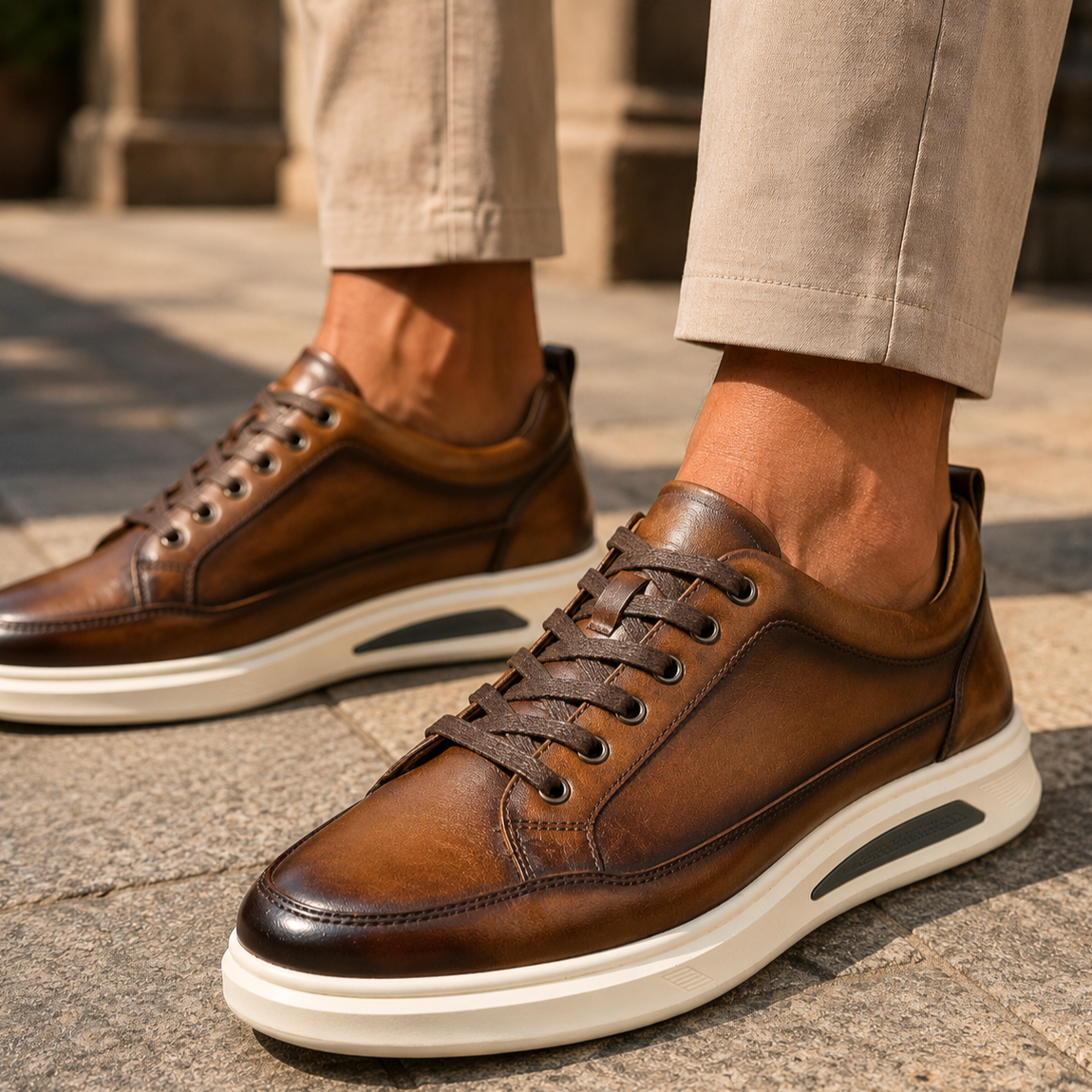 Selwyn | Men Full Grain Leather Trainers With Cushioned Footbed And Grip Sole For Smart Or Casual Wear