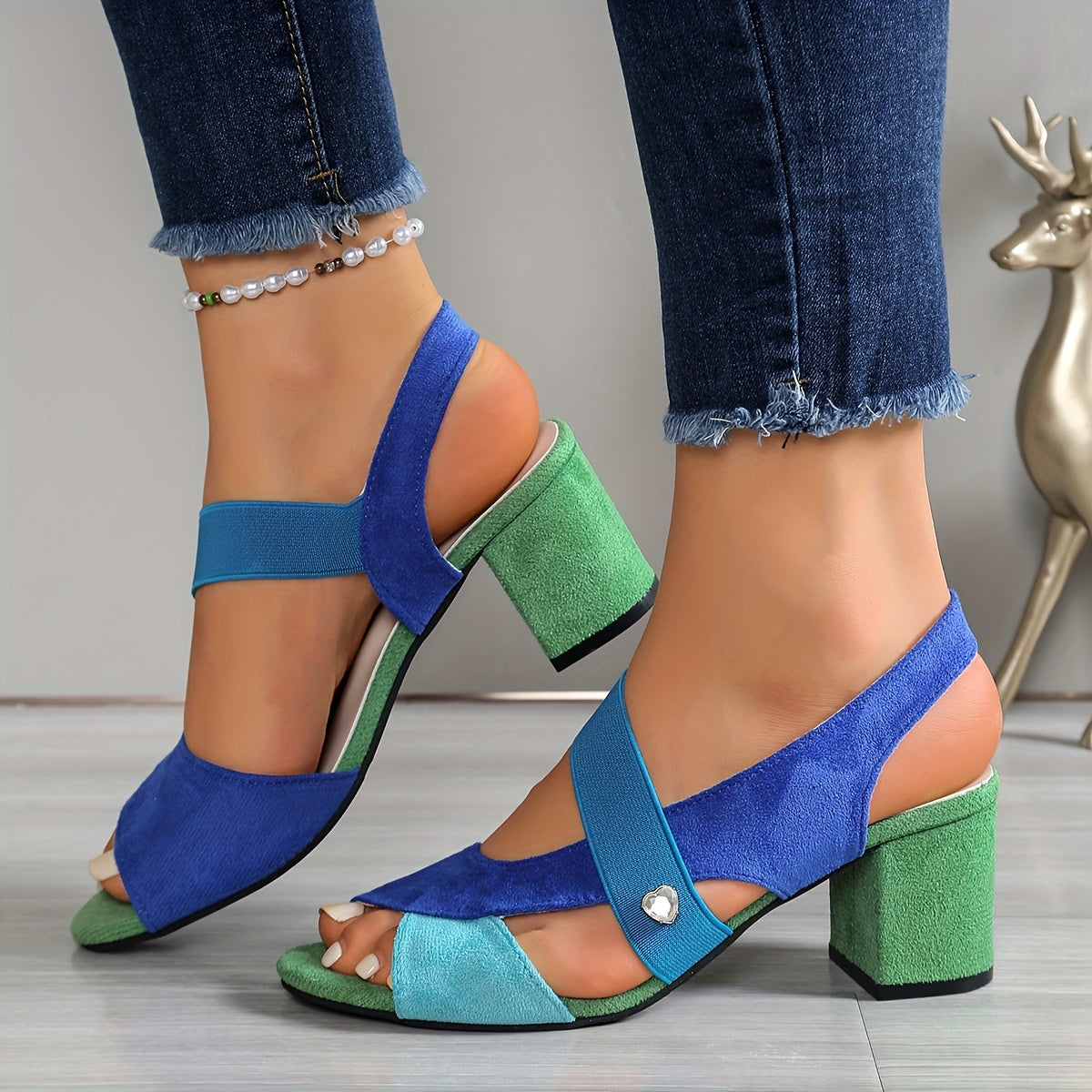 Linda | Women Open Toe Block Heels With Stretch Straps And Cushioned Sole For Daily Wear Dinners Or Occasions