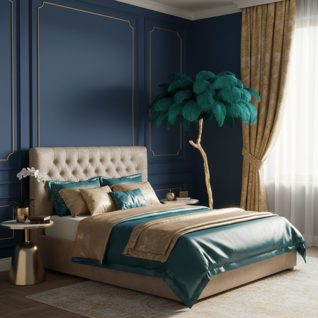 Ostrich Feather Brass Floor Lamp