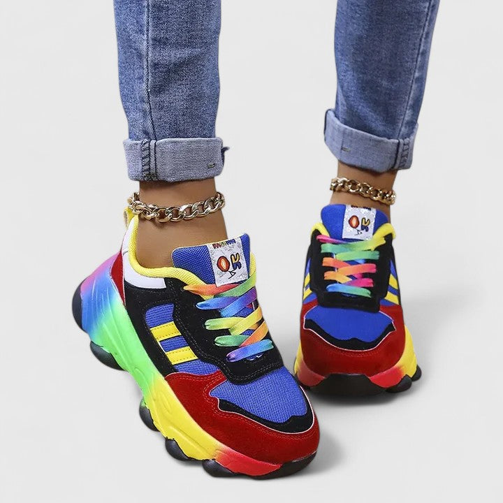 Chrystane | Women Lace Up Running Shoes With Cushioned Insole And Vibrant Pattern For Sport Tennis Or Casual Days