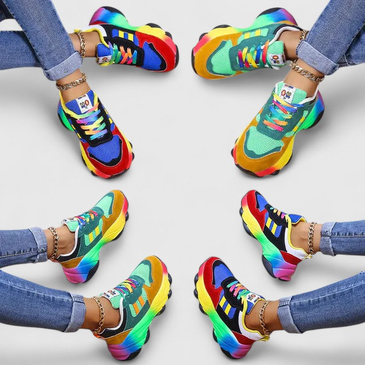 Chrystane | Women Lace Up Running Shoes With Cushioned Insole And Vibrant Pattern For Sport Tennis Or Casual Days