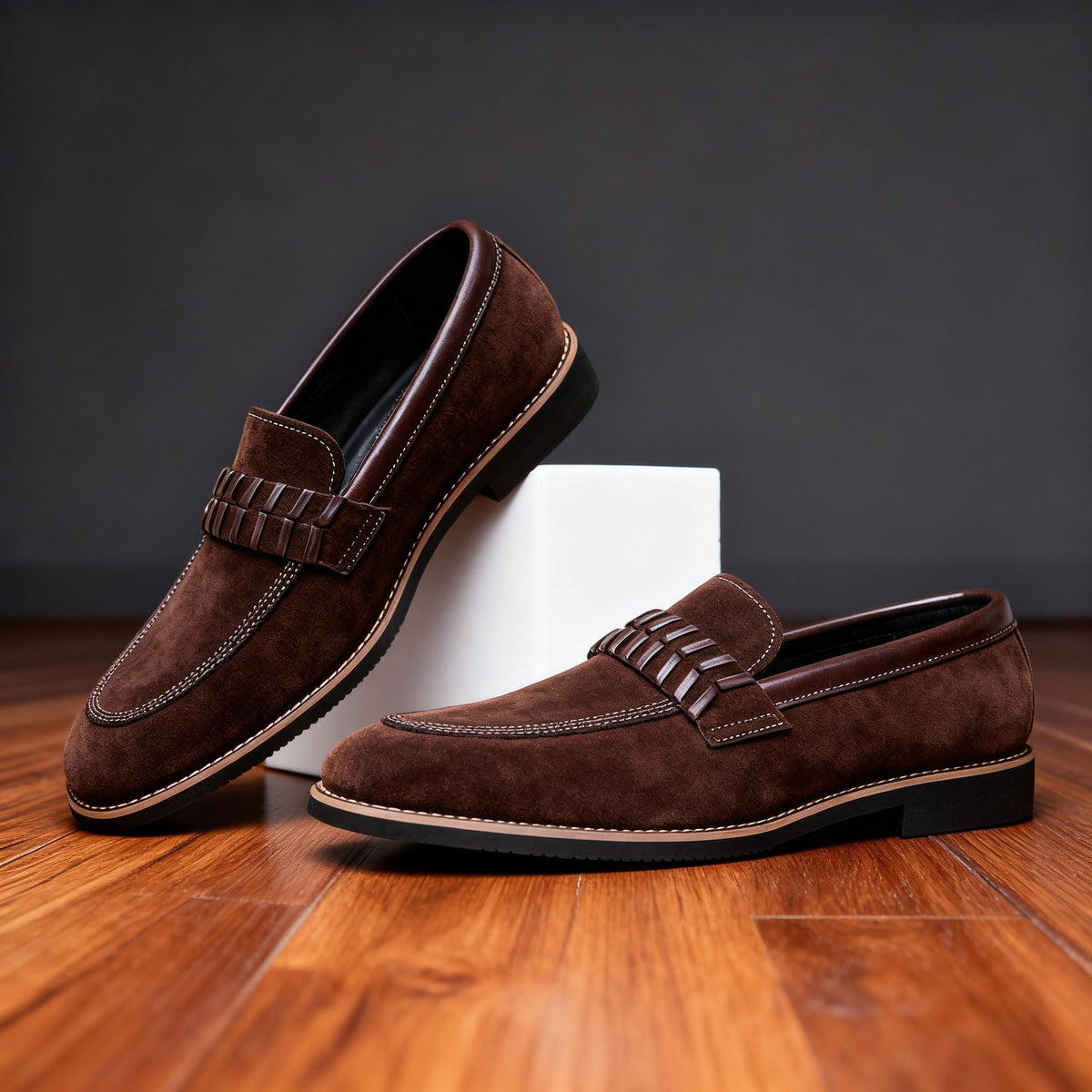 Moreno | Men Italian Loafers With Padded Collar Stitched Strap Detail Layered Heel Block And Grip Sole For Tailoring