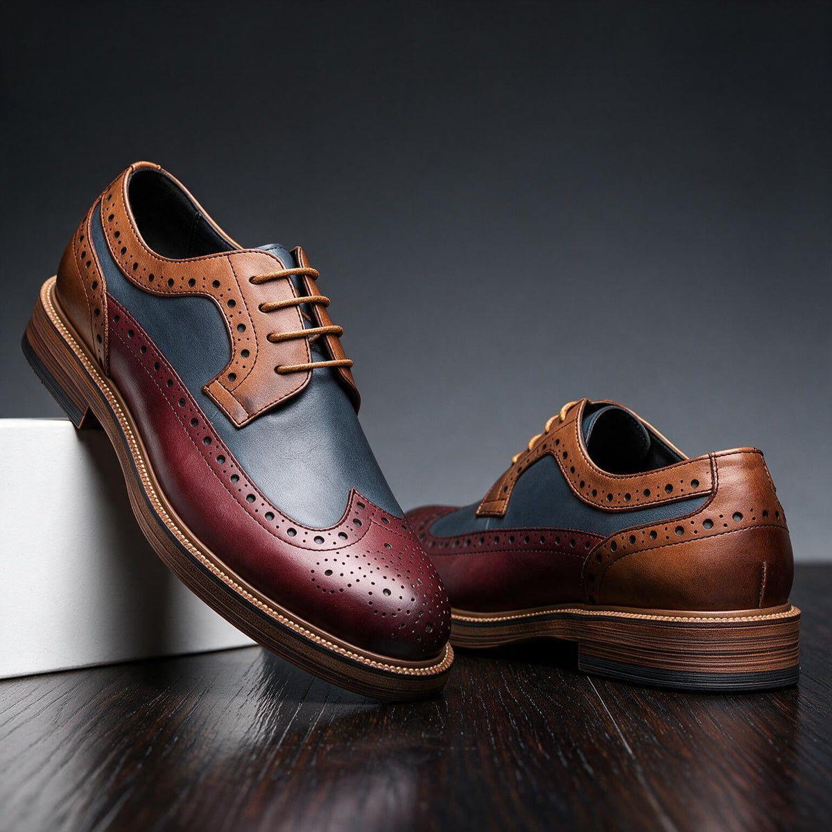 Owen | Men Grained Brogue Derbies With Welt Stitching Reinforced Panels Waxed Laces And Cushioned Interior