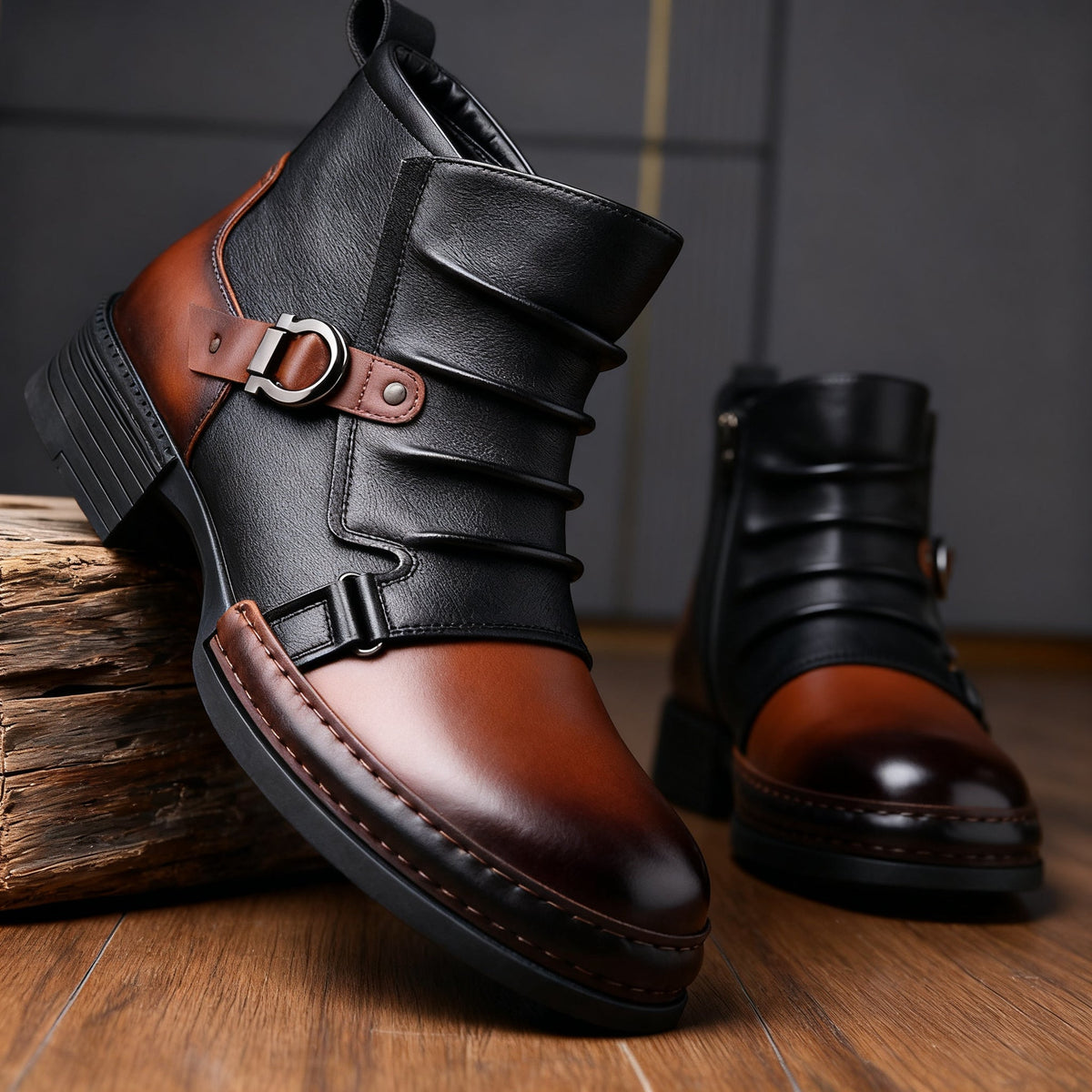 Andrew | Men Buckle Boots With Sturdy Welt Shock Absorbing Sole Cushioned Footbed And Hand Stitched Detailing