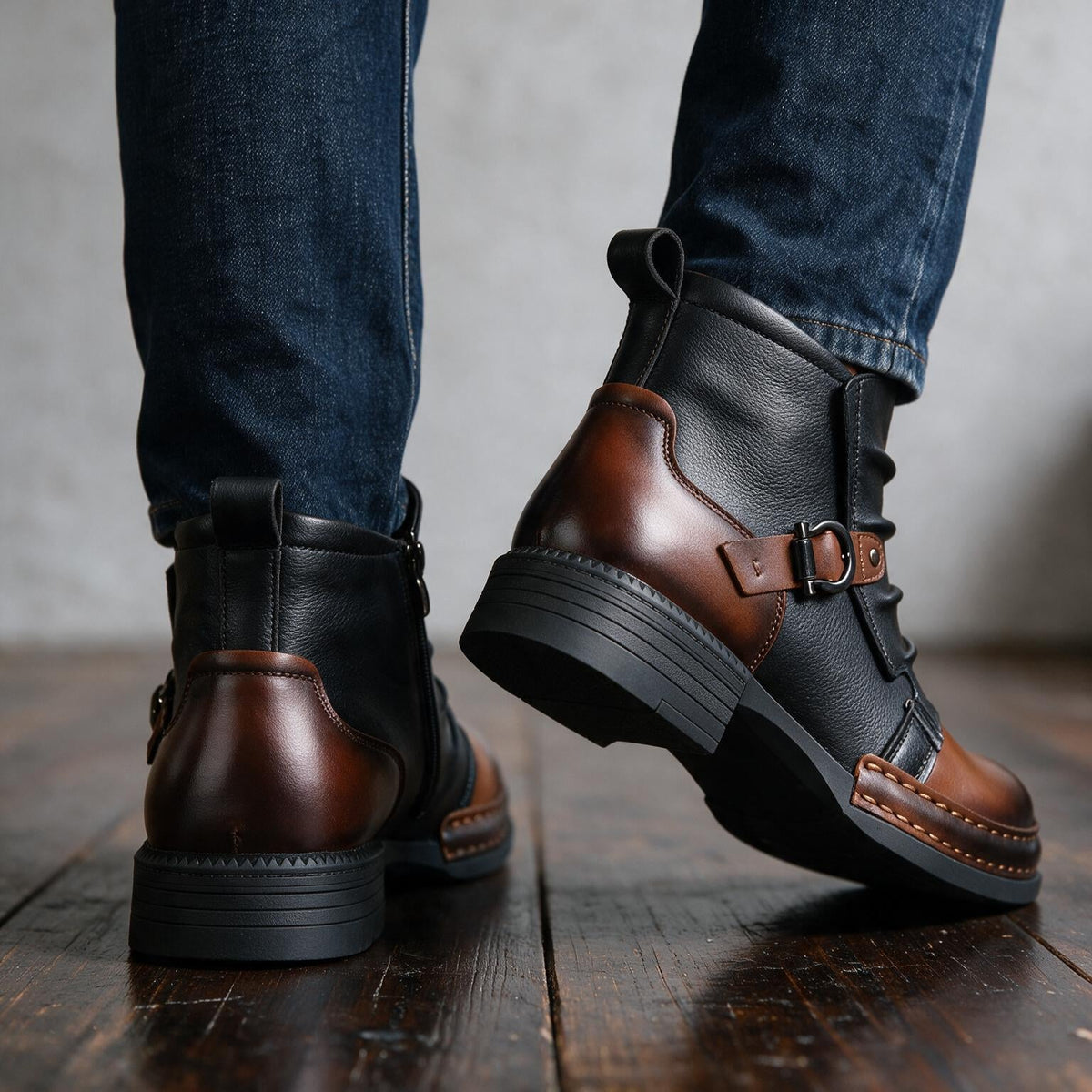 Andrew | Men Buckle Boots With Sturdy Welt Shock Absorbing Sole Cushioned Footbed And Hand Stitched Detailing