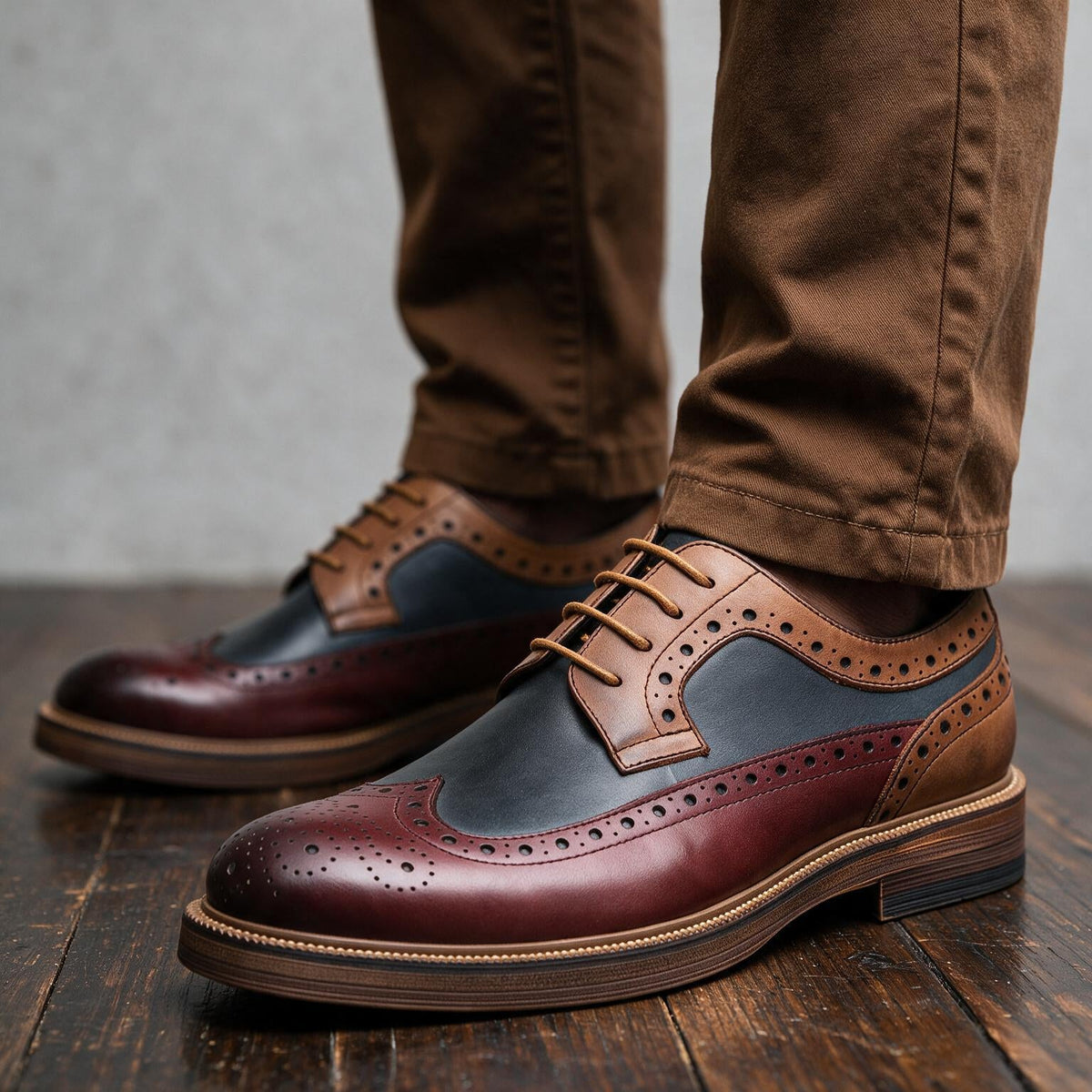 Owen | Men Grained Brogue Derbies With Welt Stitching Reinforced Panels Waxed Laces And Cushioned Interior