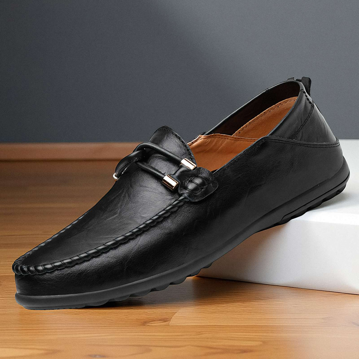 Bettino | Men Italian Leather Loafers With Lined Interior Hand Stitched Seams Looped Saddle And Driver Sole
