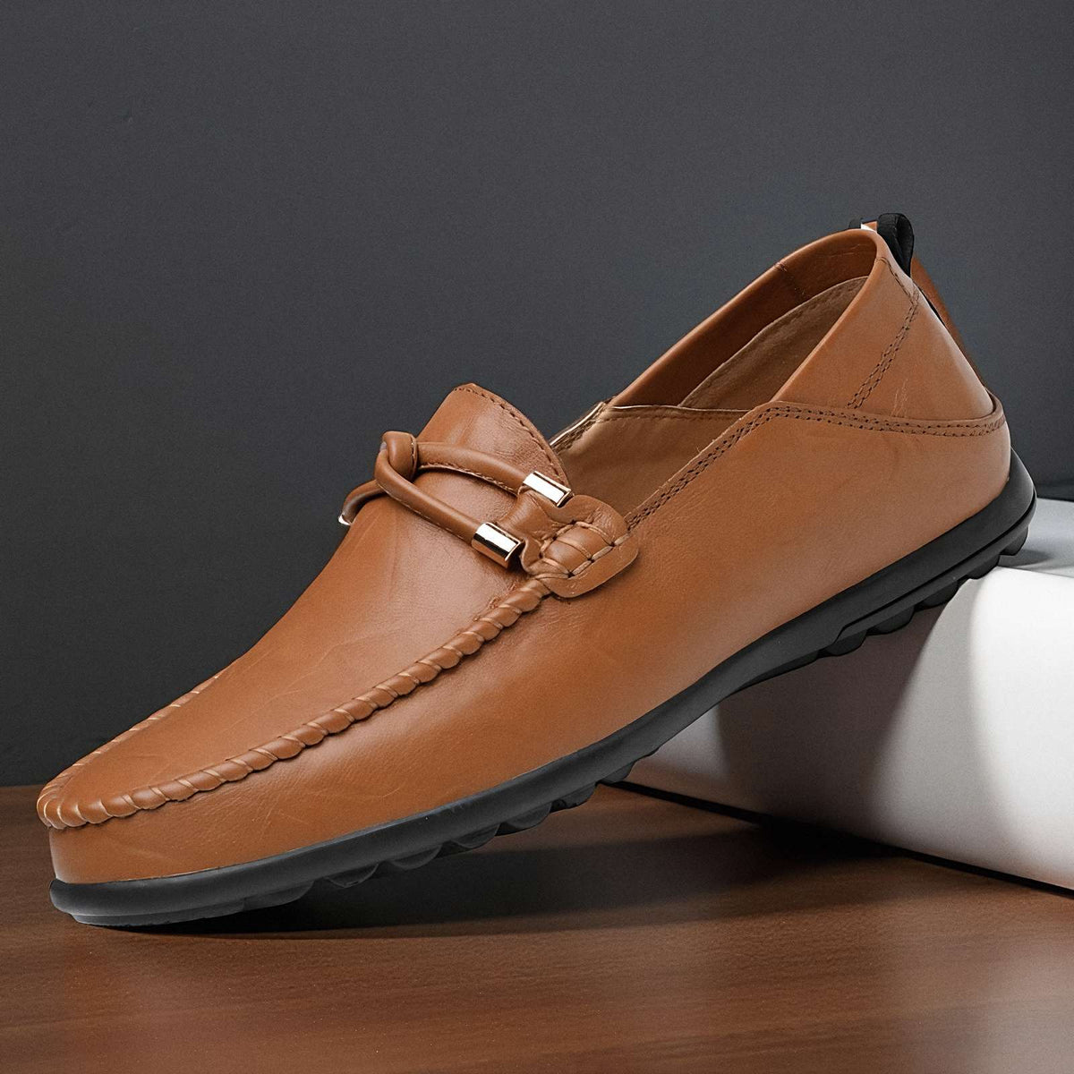 Bettino | Men Italian Leather Loafers With Lined Interior Hand Stitched Seams Looped Saddle And Driver Sole