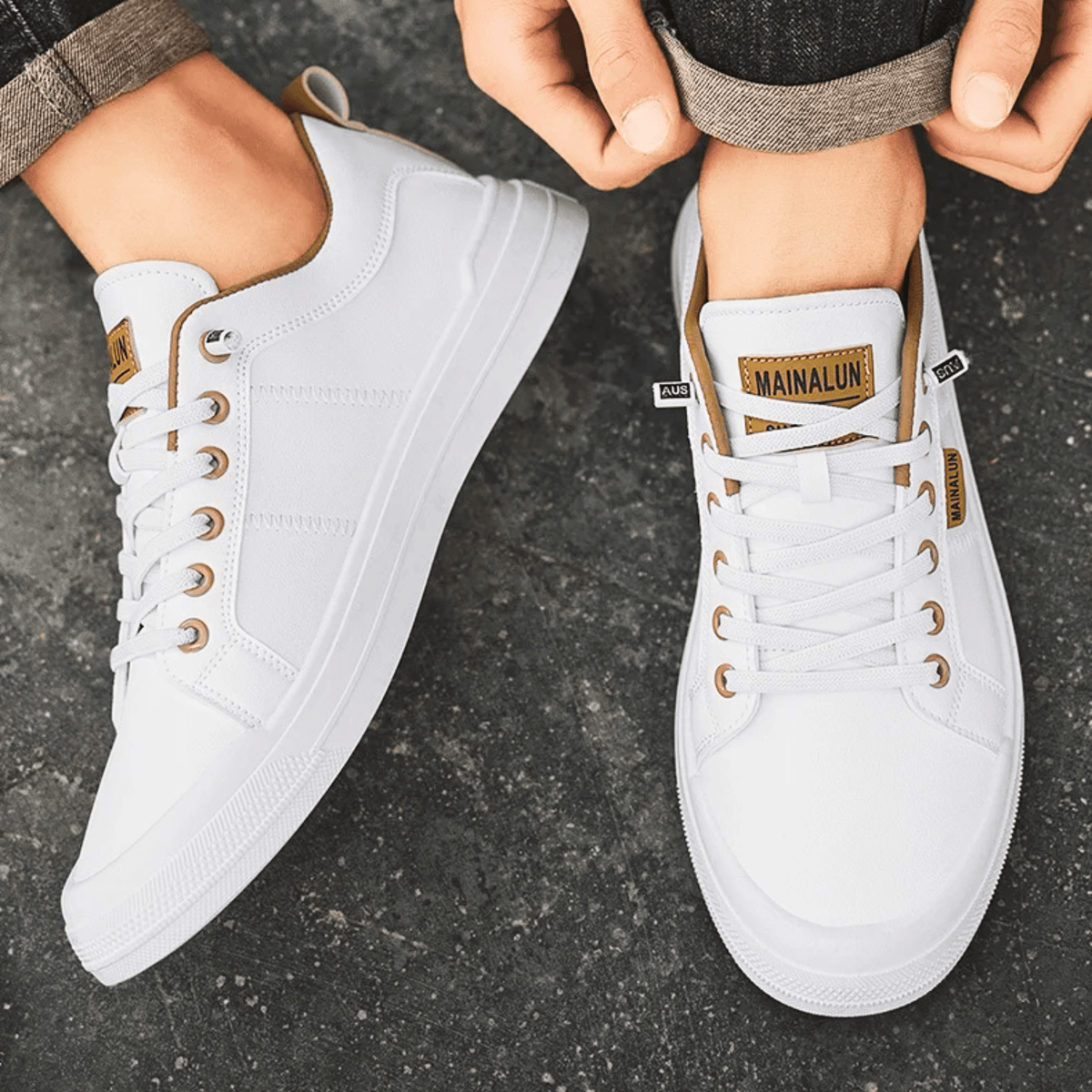 Harrington | Men Leather Low Top Trainers With Reinforced Stitching And Cushioned Insole For Streetwear Or Smart Casual