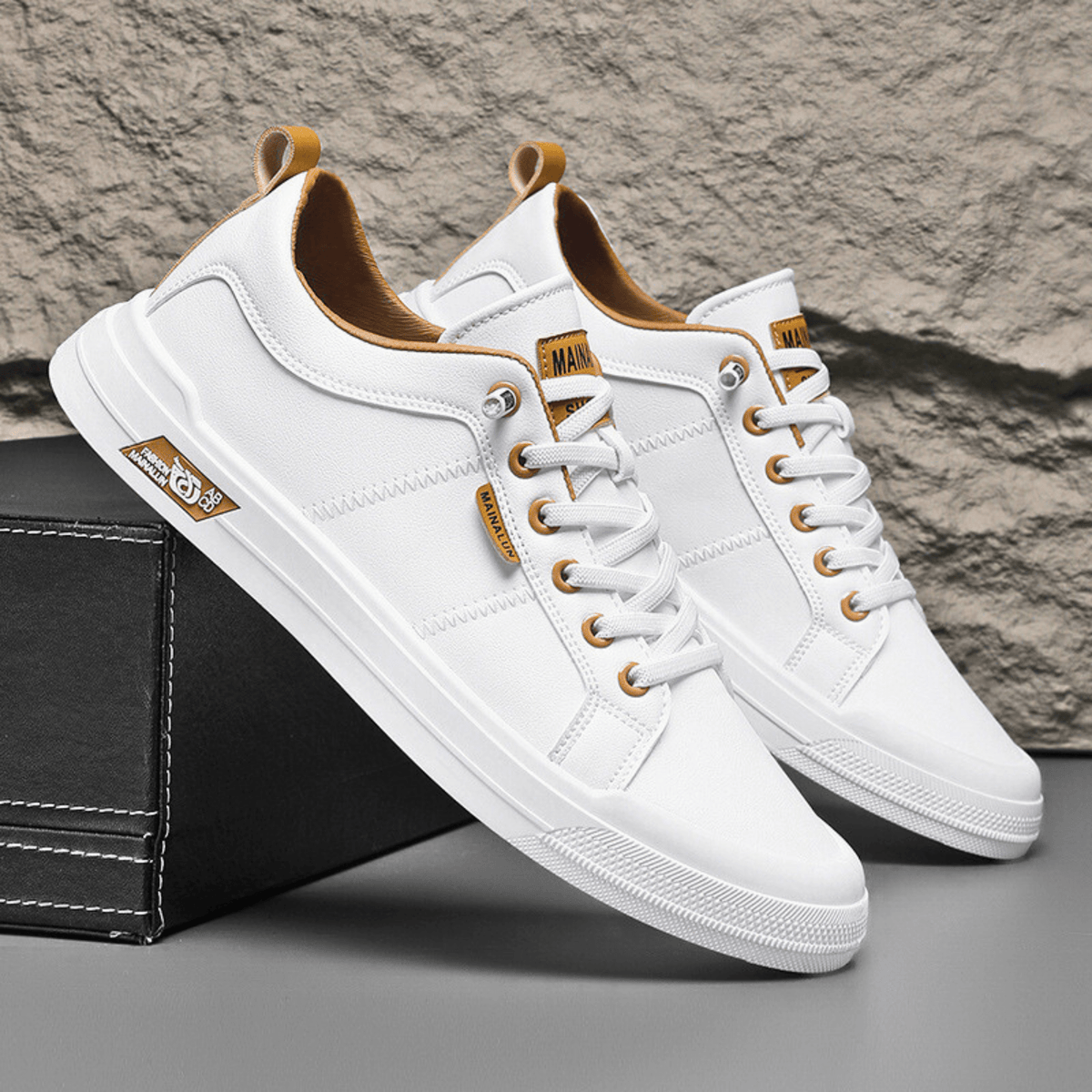 Harrington | Men Leather Low Top Trainers With Reinforced Stitching And Cushioned Insole For Streetwear Or Smart Casual