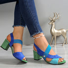 Linda | Women Open Toe Block Heels With Stretch Straps And Cushioned Sole For Daily Wear Dinners Or Occasions