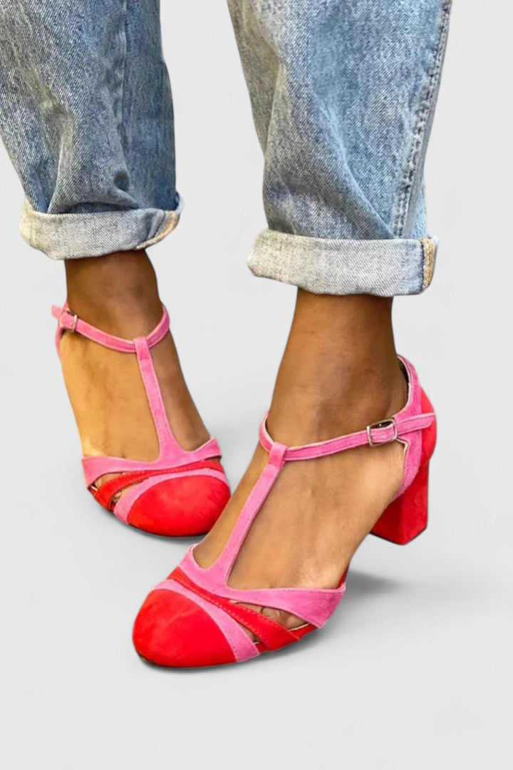 Lazariah | Women Berry Red Heels With Ankle Strap And Padded Sole For Evening Occasions Or Office Wear
