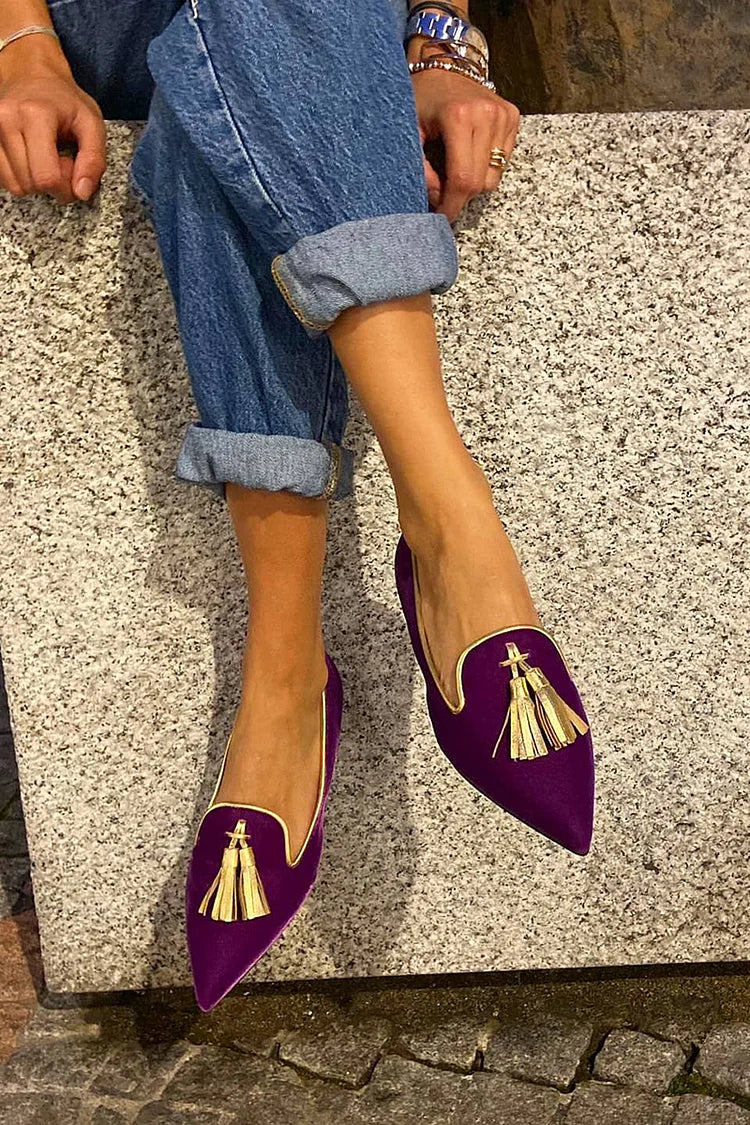 Harriet | Women Pointed Toe Loafers With Front Tassels And Flexible Sole For Office Days Or Everyday Wear