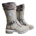 Reagan | Women Calf Height Winter Boots With Smooth Inner Lining Knitted Trim Lacing And Buckle Details