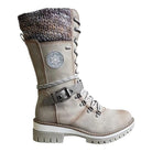 Reagan | Women Calf Height Winter Boots With Smooth Inner Lining Knitted Trim Lacing And Buckle Details