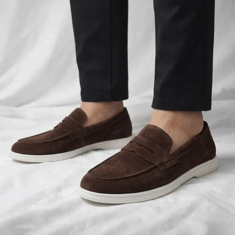 Bancroft | Men Suede Penny Loafers With Classic Strap Cushioned Footbed And Rubber Sole For Daily Rotation