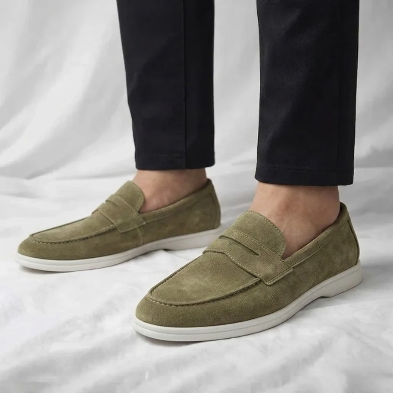 Bancroft | Men Suede Penny Loafers With Classic Strap Cushioned Footbed And Rubber Sole For Daily Rotation