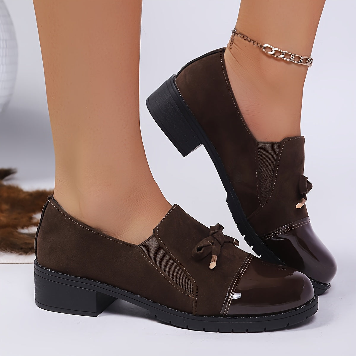 Margot | Women Loafers With Low Heel Bow Detail And Glossy Toe Cap For Office Days Or Everyday Wear