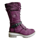 Reagan | Women Calf Height Winter Boots With Smooth Inner Lining Knitted Trim Lacing And Buckle Details