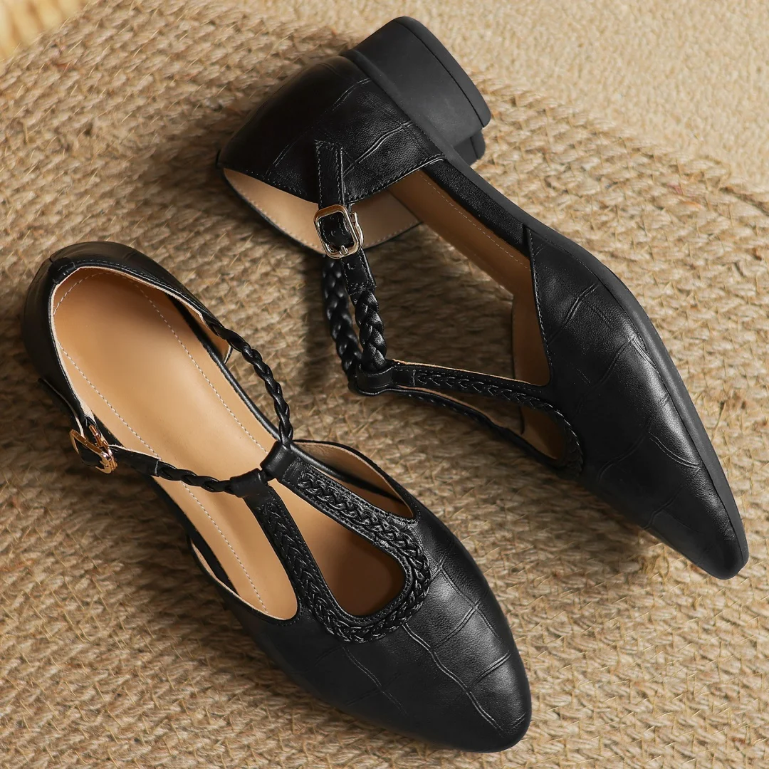 Beatrix | Women Leather Mary Janes With T Strap Metal Buckle Rounded Toe And Flat Heel For Everyday Wear