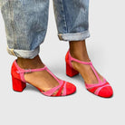 Lazariah | Women Berry Red Heels With Ankle Strap And Padded Sole For Evening Occasions Or Office Wear