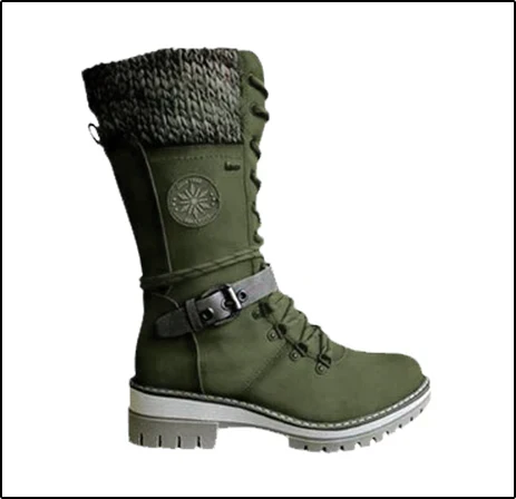 Reagan | Women Calf Height Winter Boots With Smooth Inner Lining Knitted Trim Lacing And Buckle Details