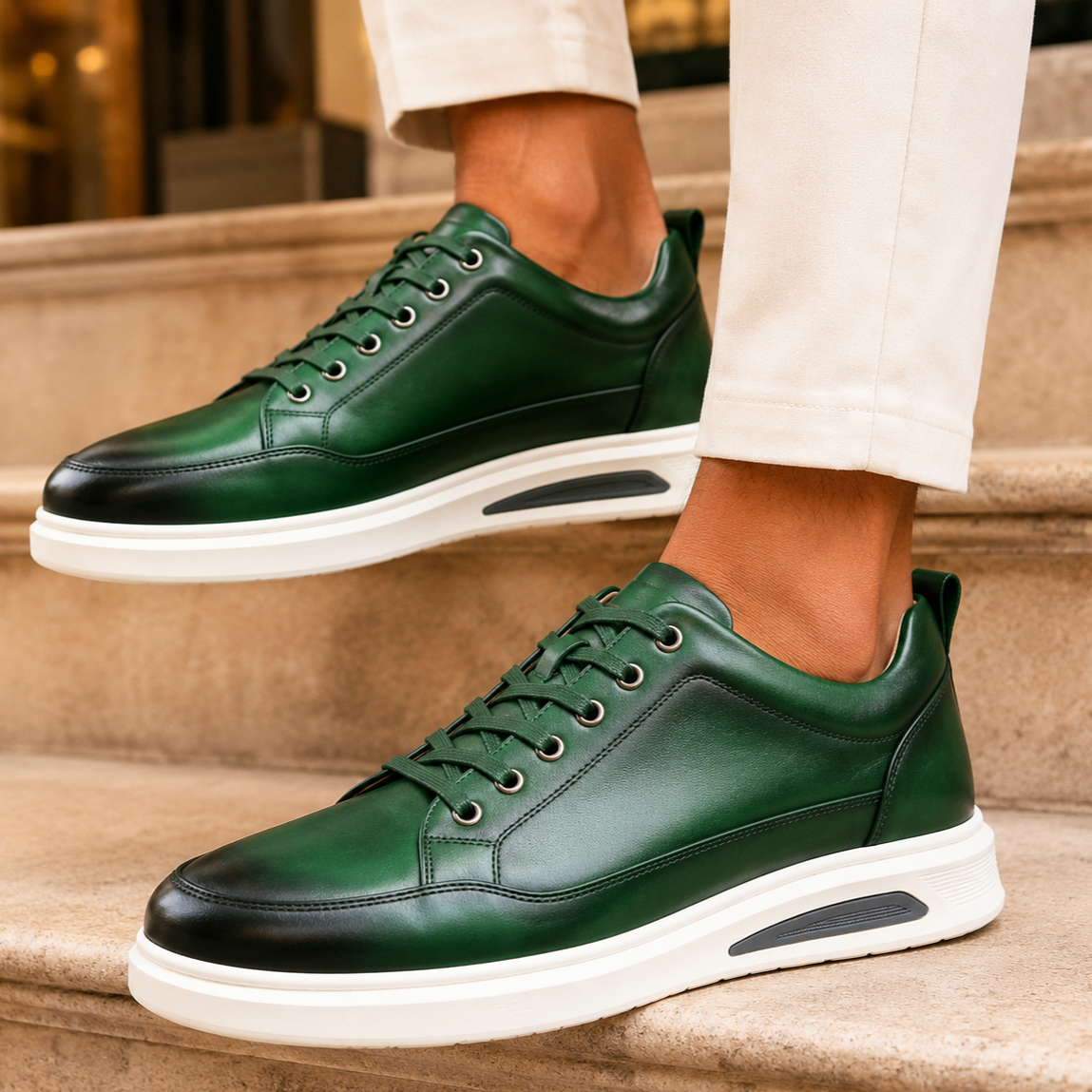 Selwyn | Men Full Grain Leather Trainers With Cushioned Footbed And Grip Sole For Smart Or Casual Wear
