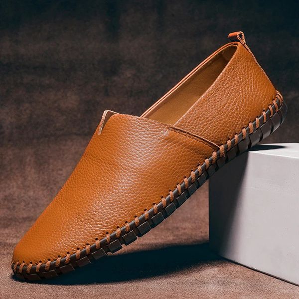 Massimo | Men Pebbled Leather Slip On Loafers With Hand Stitched Sole Detailing And Cushioned Rubber Outsole