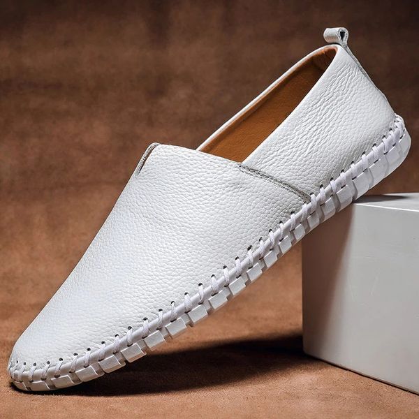 Massimo | Men Pebbled Leather Slip On Loafers With Hand Stitched Sole Detailing And Cushioned Rubber Outsole