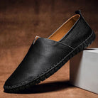 Massimo | Men Pebbled Leather Slip On Loafers With Hand Stitched Sole Detailing And Cushioned Rubber Outsole