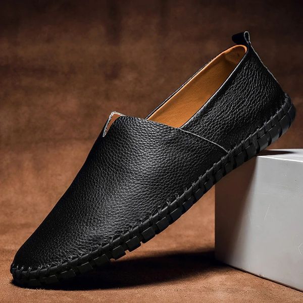 Massimo | Men Pebbled Leather Slip On Loafers With Hand Stitched Sole Detailing And Cushioned Rubber Outsole