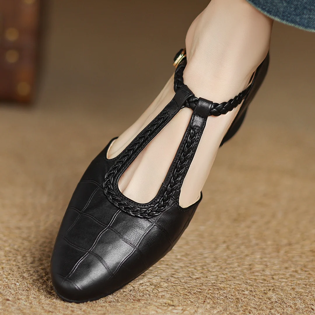 Beatrix | Women Leather Mary Janes With T Strap Metal Buckle Rounded Toe And Flat Heel For Everyday Wear