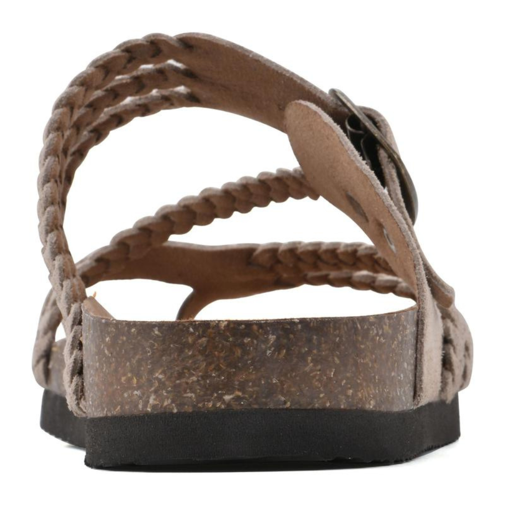 Hayleigh | Women Braided Suede Cork Sandals With Adjustable Metal Buckle Toe Loop And Slip Resistant Rubber Sole