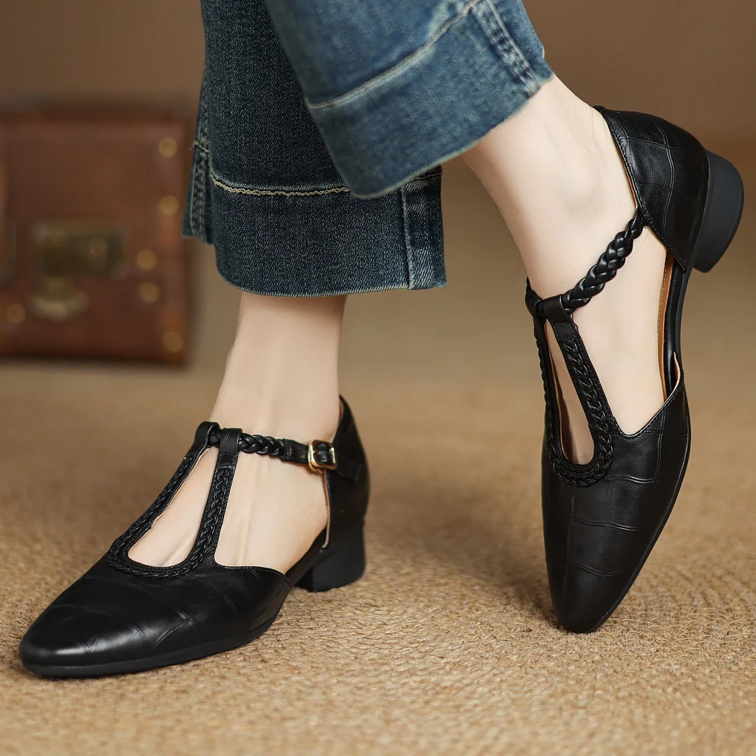 Beatrix | Women Leather Mary Janes With T Strap Metal Buckle Rounded Toe And Flat Heel For Everyday Wear