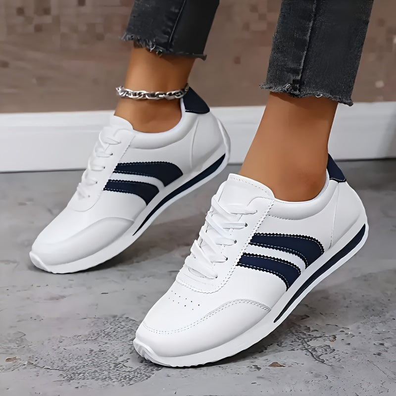 Frankie | Women White Fabric Walking Sneakers With Rubber Sole
