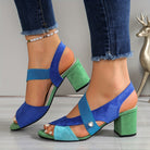 Linda | Women Open Toe Block Heels With Stretch Straps And Cushioned Sole For Daily Wear Dinners Or Occasions