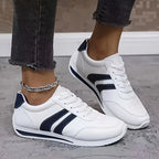 Frankie | Women White Fabric Walking Sneakers With Rubber Sole