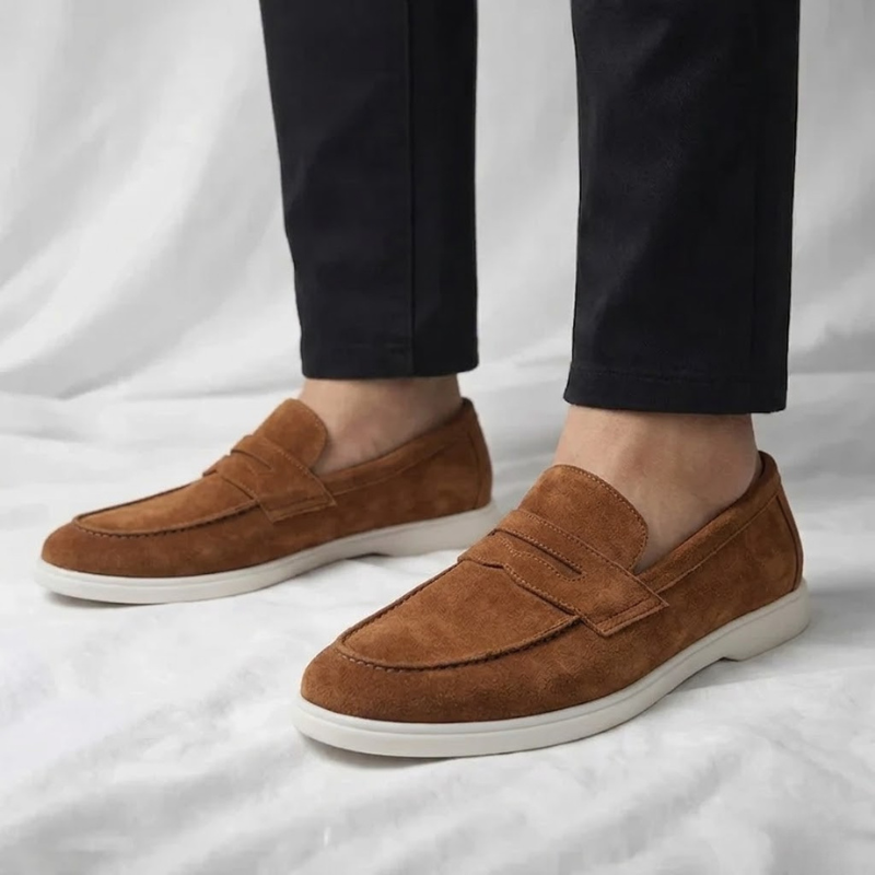 Bancroft | Men Suede Penny Loafers With Classic Strap Cushioned Footbed And Rubber Sole For Daily Rotation