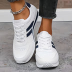 Frankie | Women White Fabric Walking Sneakers With Rubber Sole