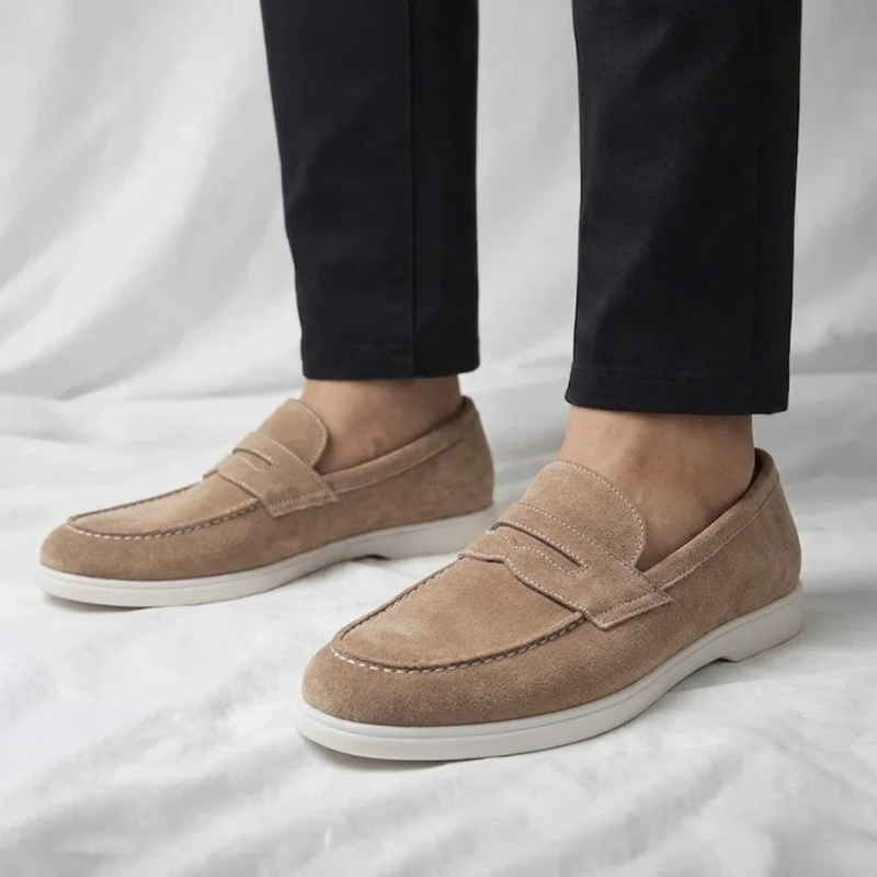 Bancroft | Men Suede Penny Loafers With Classic Strap Cushioned Footbed And Rubber Sole For Daily Rotation