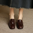Dorothy | Women Leather Loafer Pumps With Tassel Accent Block Heel Rubber Sole And Rounded Toe For Work
